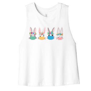 Cute Quarantined Easter Bunnies Wearing Mask Women's Racerback Cropped Tank