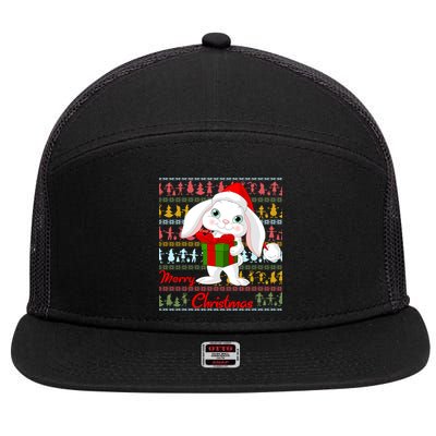 Cute Rabbit Ugly Christmas Sweater 7 Panel Mesh Trucker Snapback Hat