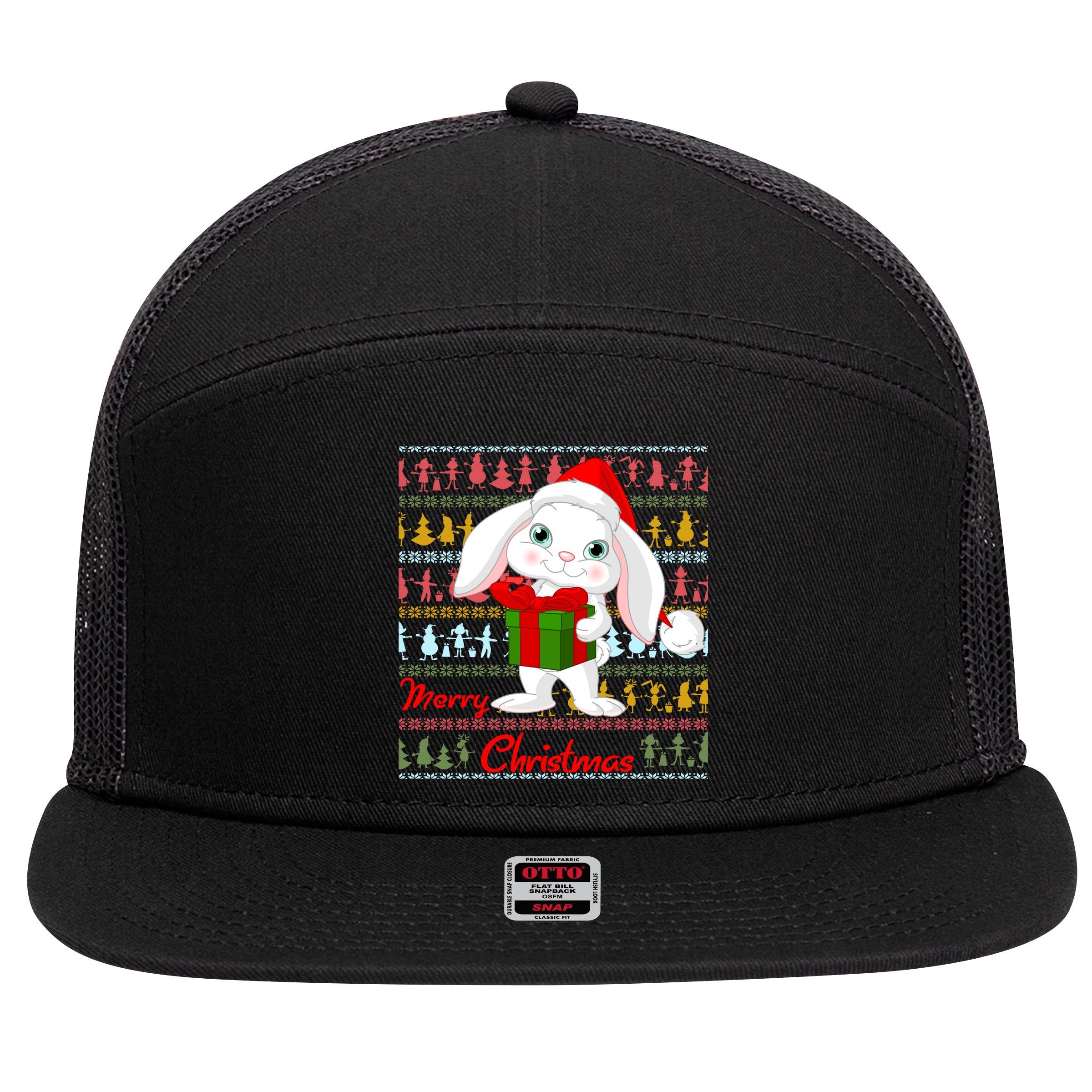 Cute Rabbit Ugly Christmas Sweater 7 Panel Mesh Trucker Snapback Hat