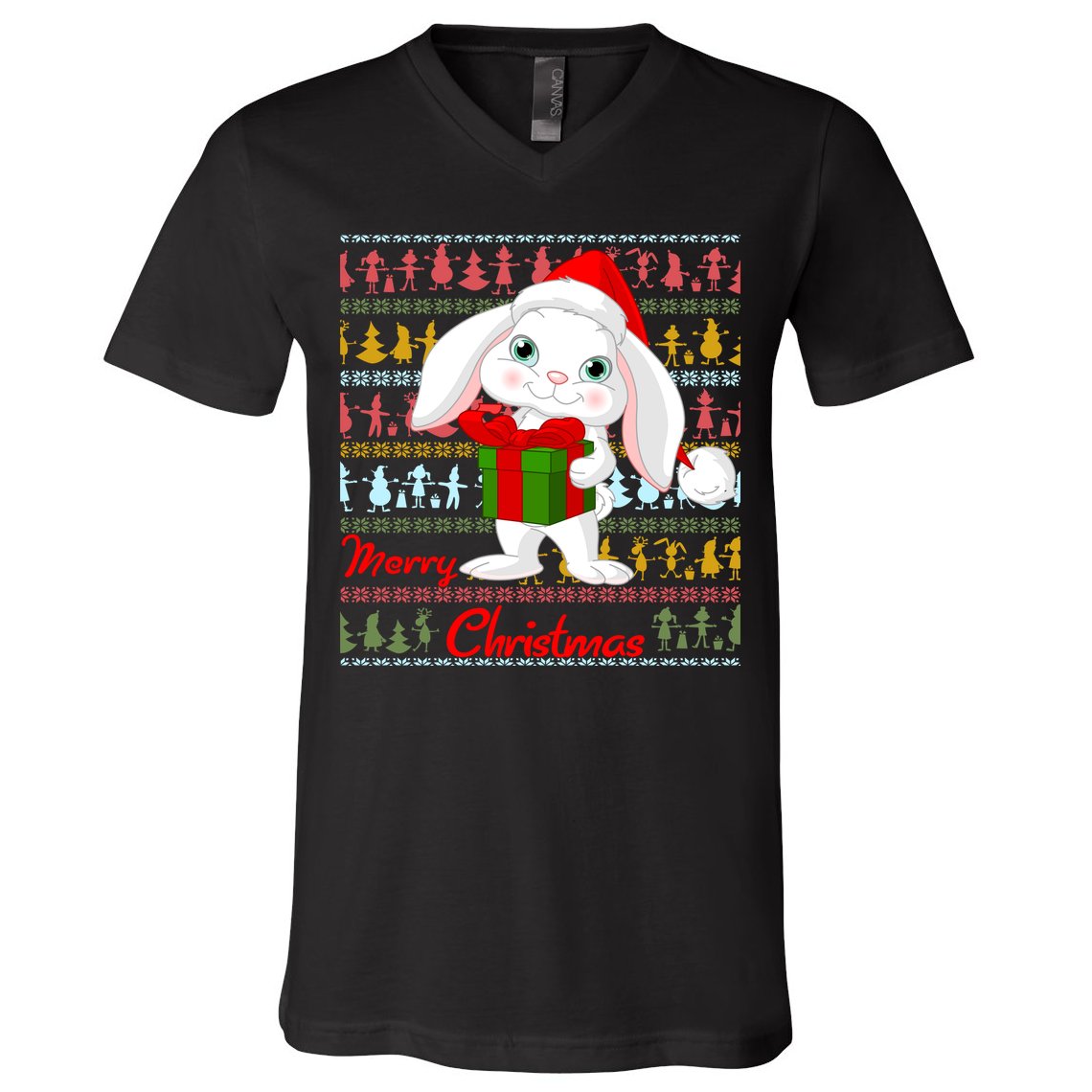 Cute Rabbit Ugly Christmas Sweater V-Neck T-Shirt