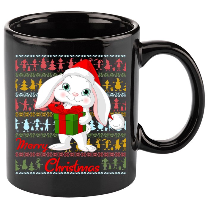 Cute Rabbit Ugly Christmas Sweater 11oz C Handle Ceramic Mug