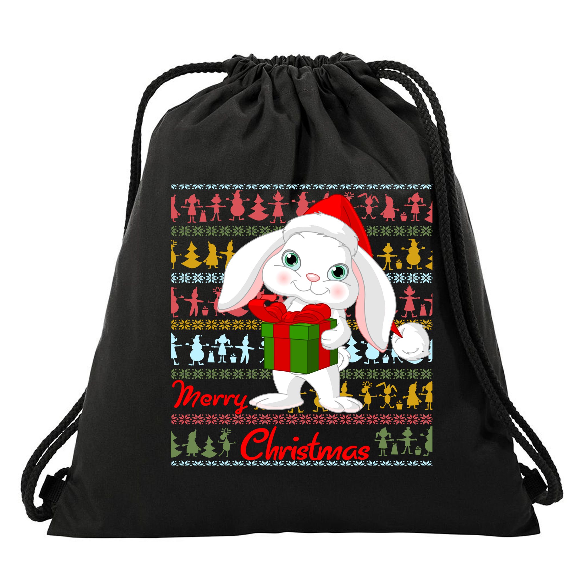Cute Rabbit Ugly Christmas Sweater Drawstring Bag