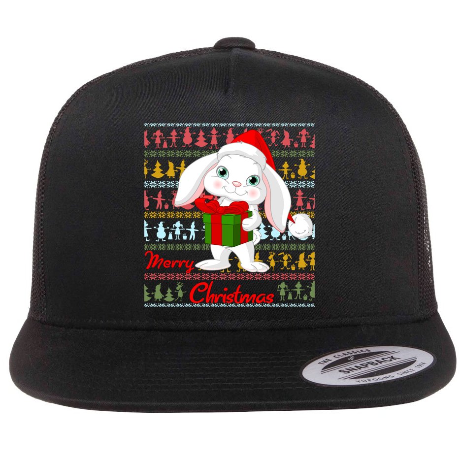 Cute Rabbit Ugly Christmas Sweater Flat Bill Trucker Hat