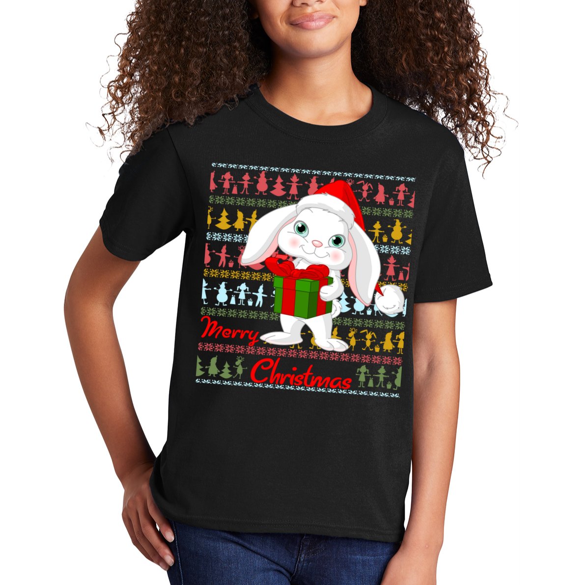 Cute Rabbit Ugly Christmas Sweater Kids T-Shirt