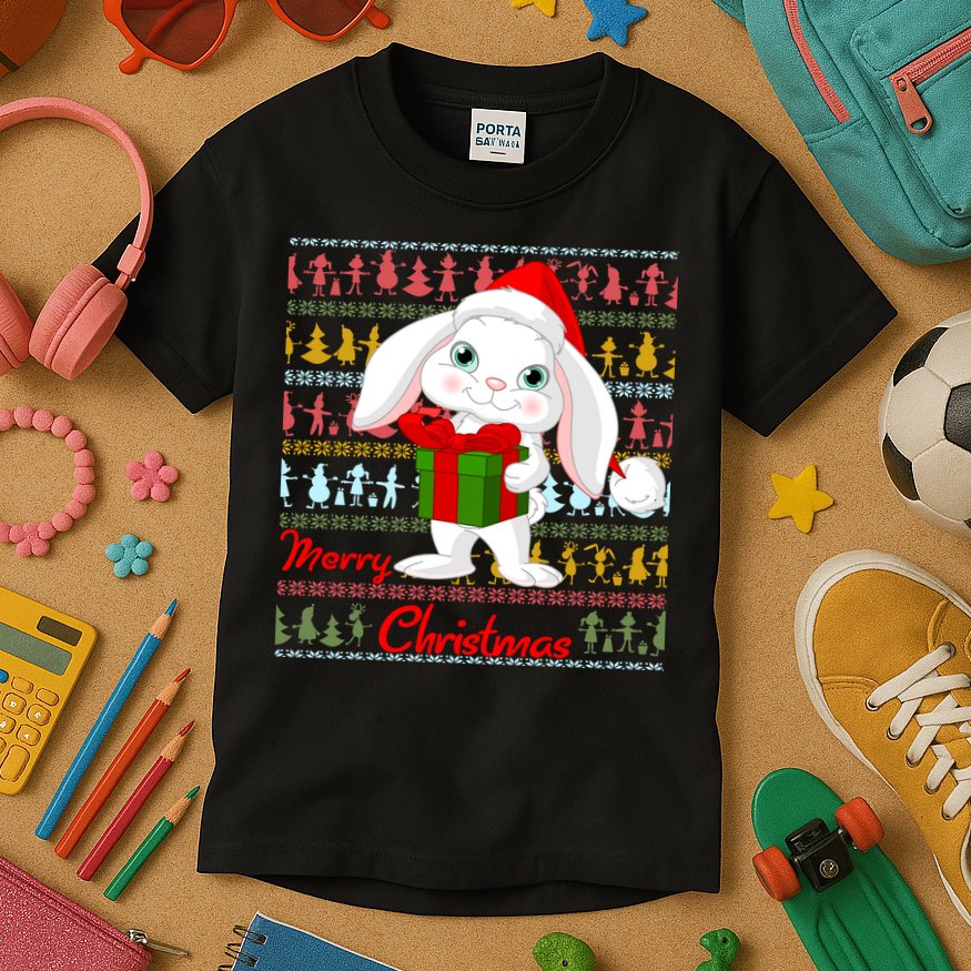 Cute Rabbit Ugly Christmas Sweater Kids T-Shirt