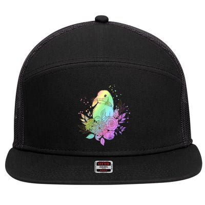 Cute Rainbow Pastel Easter Bunny 7 Panel Mesh Trucker Snapback Hat