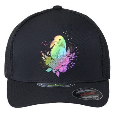 Cute Rainbow Pastel Easter Bunny Flexfit Unipanel Trucker Cap