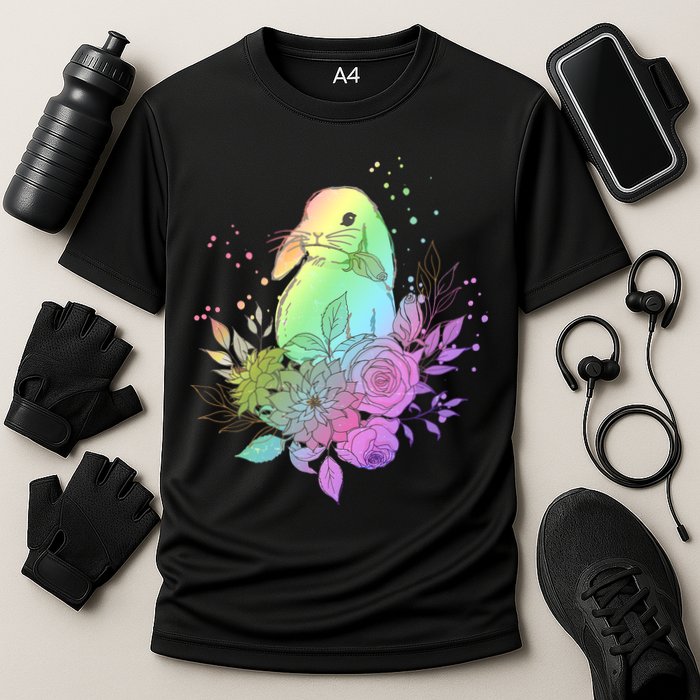 Cute Rainbow Pastel Easter Bunny Cooling Performance Crew T-Shirt