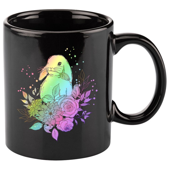Cute Rainbow Pastel Easter Bunny 11oz C Handle Ceramic Mug