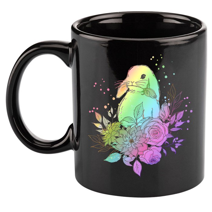 Cute Rainbow Pastel Easter Bunny 11oz C Handle Ceramic Mug