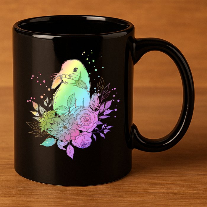 Cute Rainbow Pastel Easter Bunny 11oz C Handle Ceramic Mug