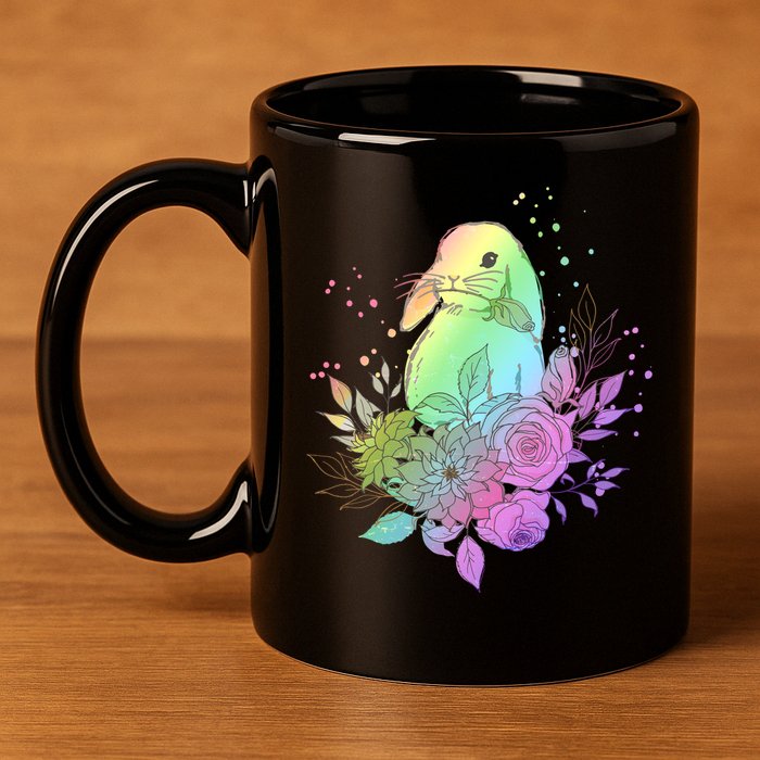 Cute Rainbow Pastel Easter Bunny 11oz C Handle Ceramic Mug