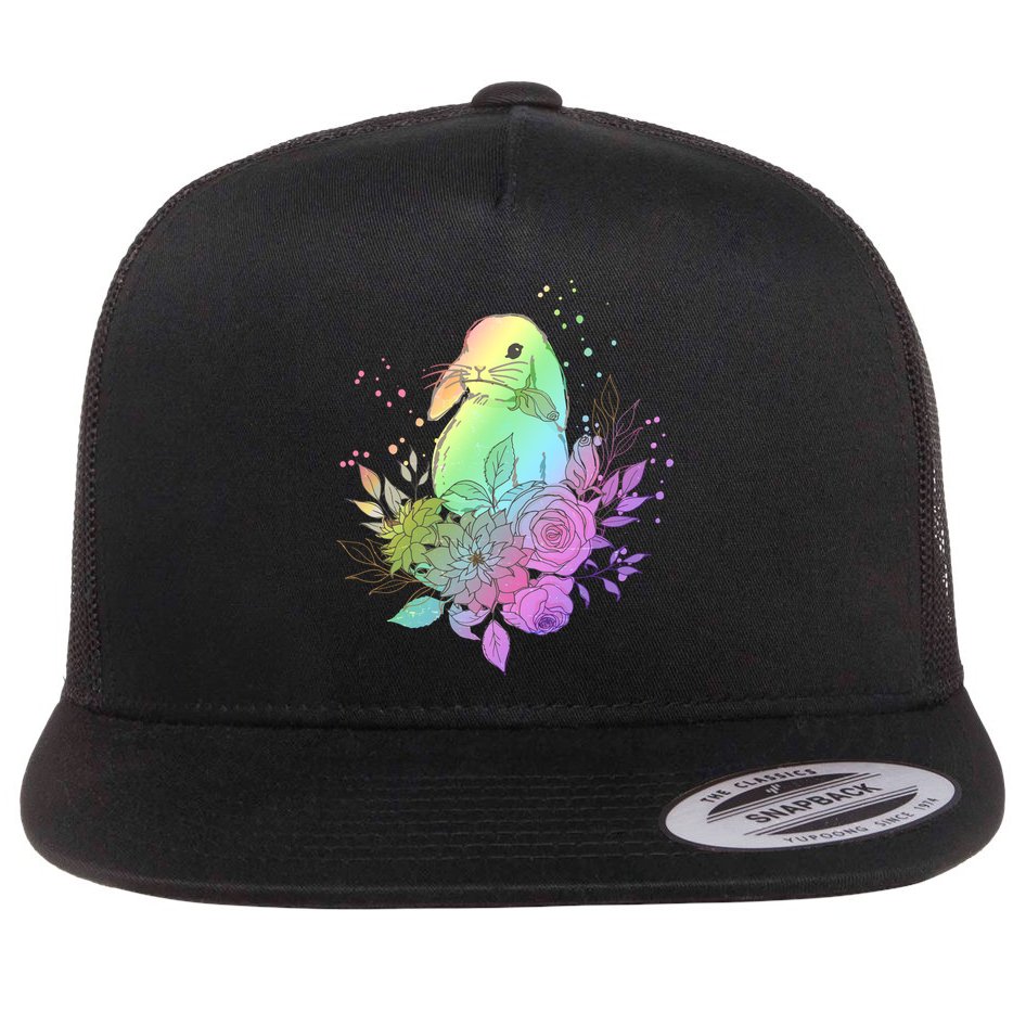 Cute Rainbow Pastel Easter Bunny Flat Bill Trucker Hat