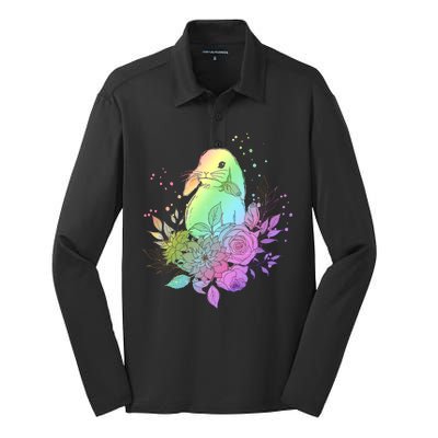 Cute Rainbow Pastel Easter Bunny Silk Touch Performance Long Sleeve Polo