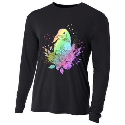 Cute Rainbow Pastel Easter Bunny Cooling Performance Long Sleeve Crew