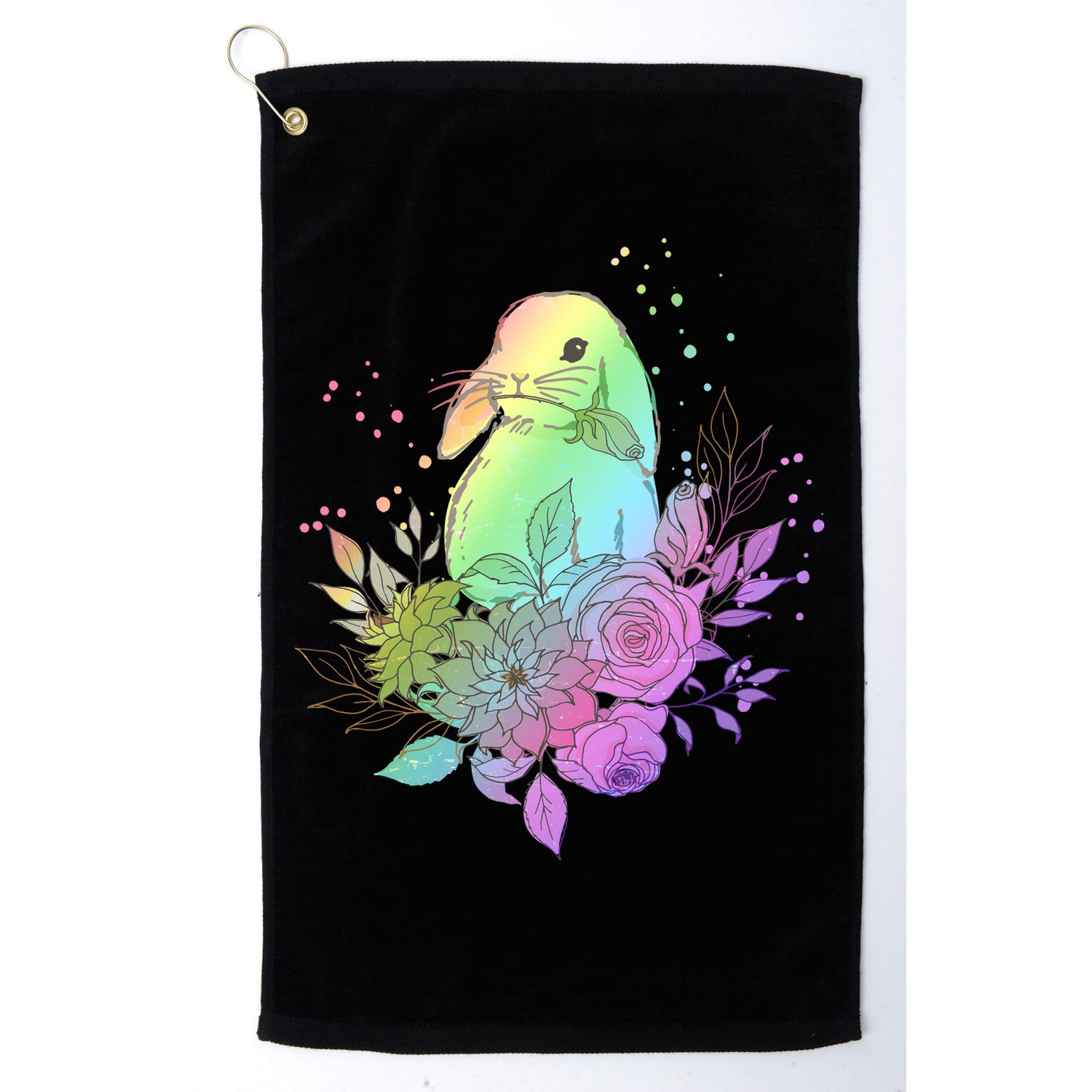 Cute Rainbow Pastel Easter Bunny Golf Towel