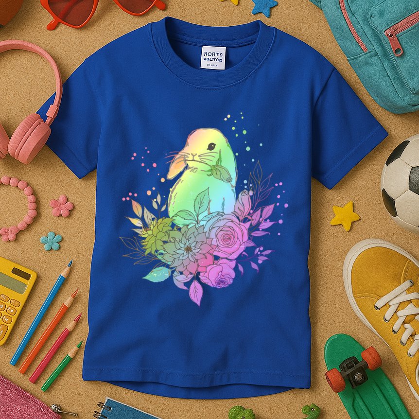 Cute Rainbow Pastel Easter Bunny Kids T-Shirt