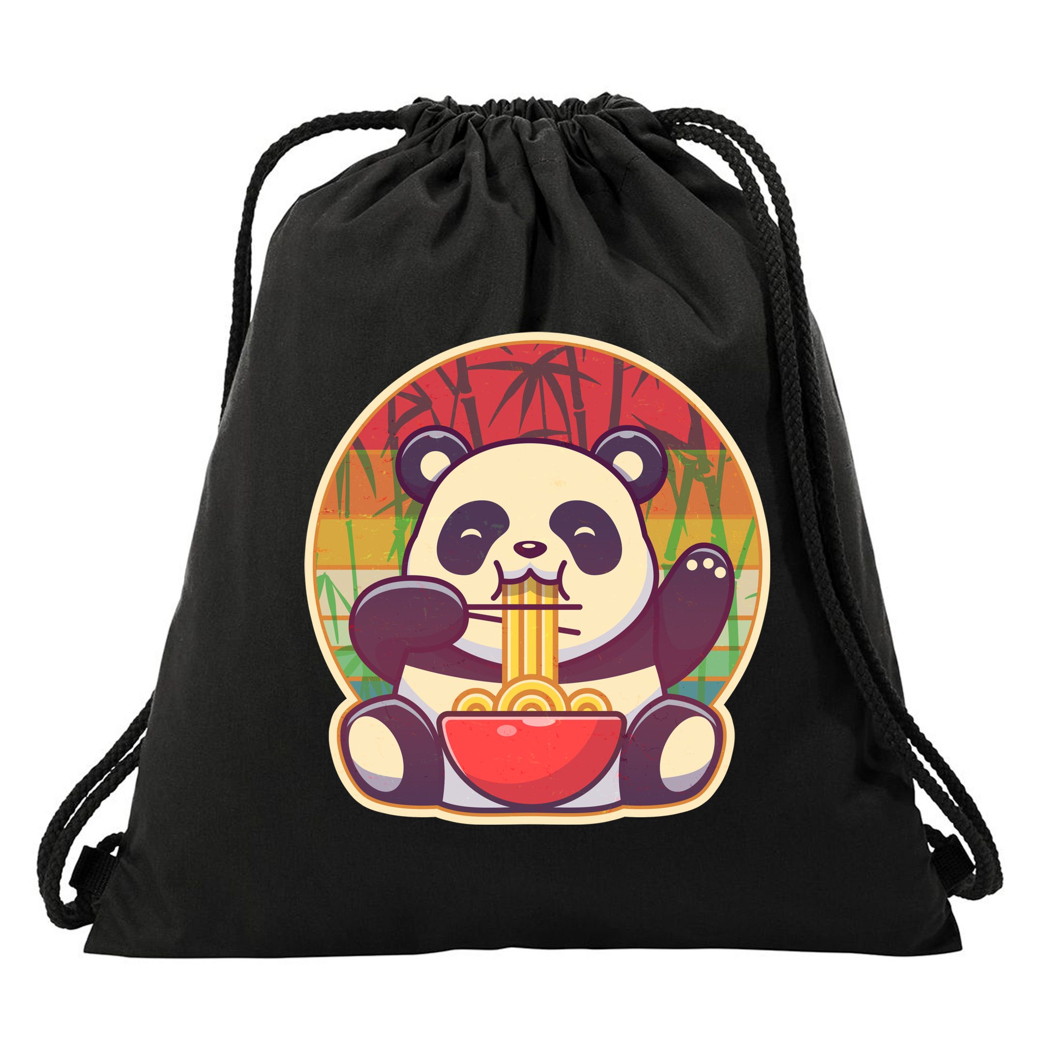 Cute Retro Ramen Noodle Panda Drawstring Bag