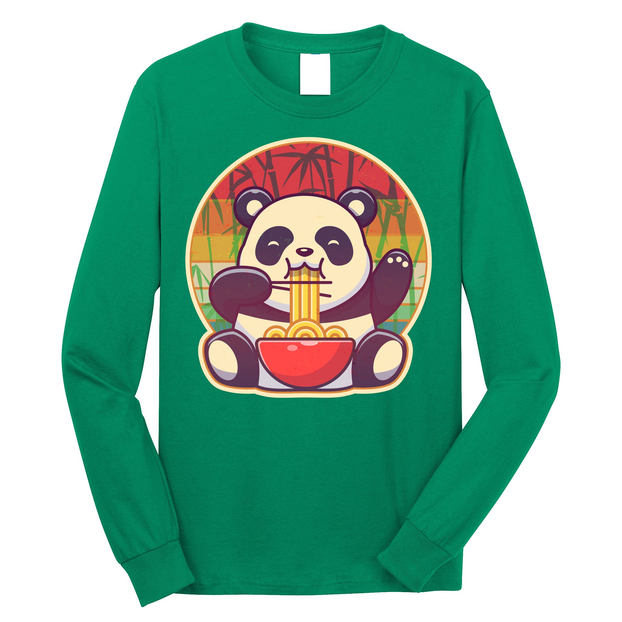 Cute Retro Ramen Noodle Panda Long Sleeve Shirt