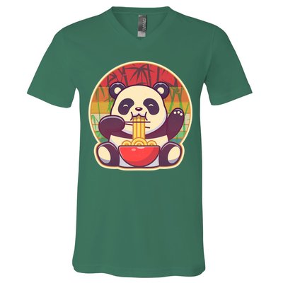 Cute Retro Ramen Noodle Panda V-Neck T-Shirt