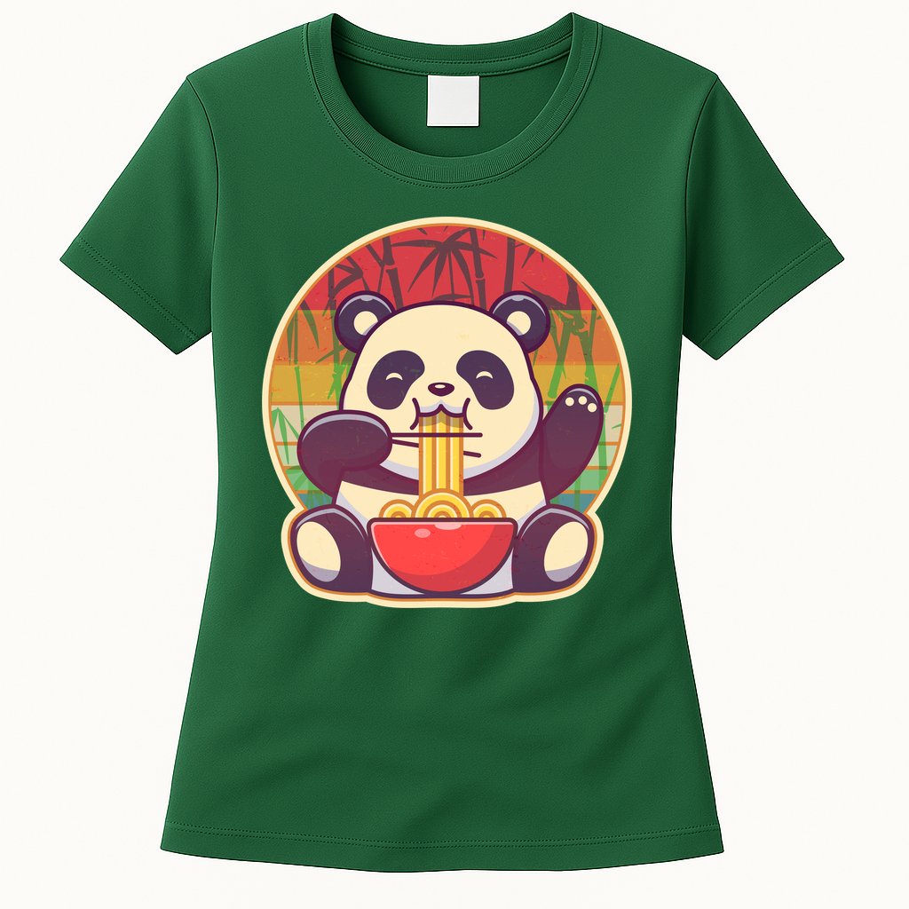 Cute Retro Ramen Noodle Panda Womens T-Shirt