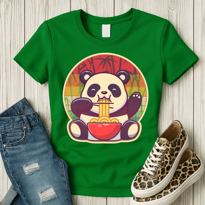 Cute Retro Ramen Noodle Panda Womens T-Shirt