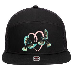 Cute Ribbon Heart Flying Birds 7 Panel Mesh Trucker Snapback Hat