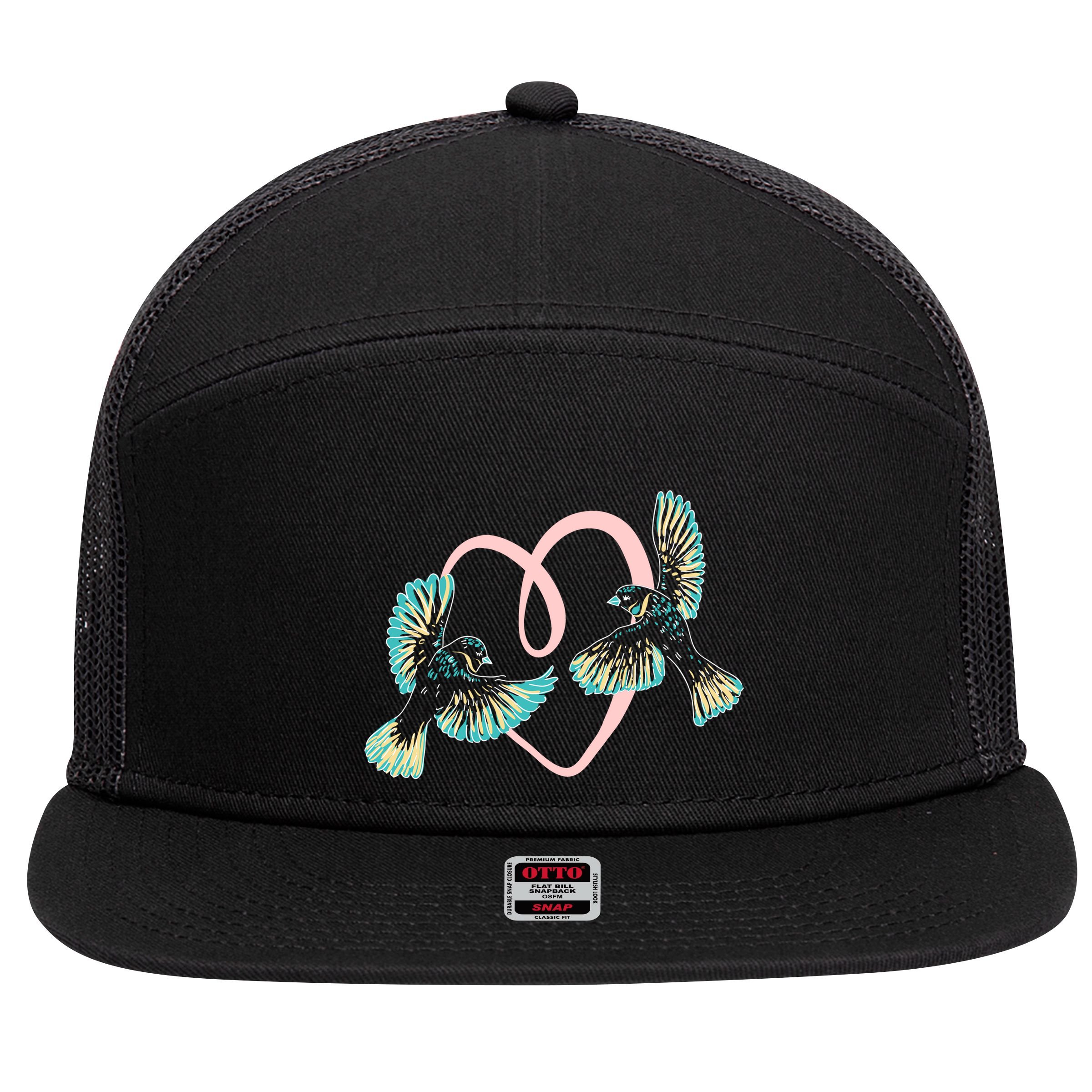 Cute Ribbon Heart Flying Birds 7 Panel Mesh Trucker Snapback Hat