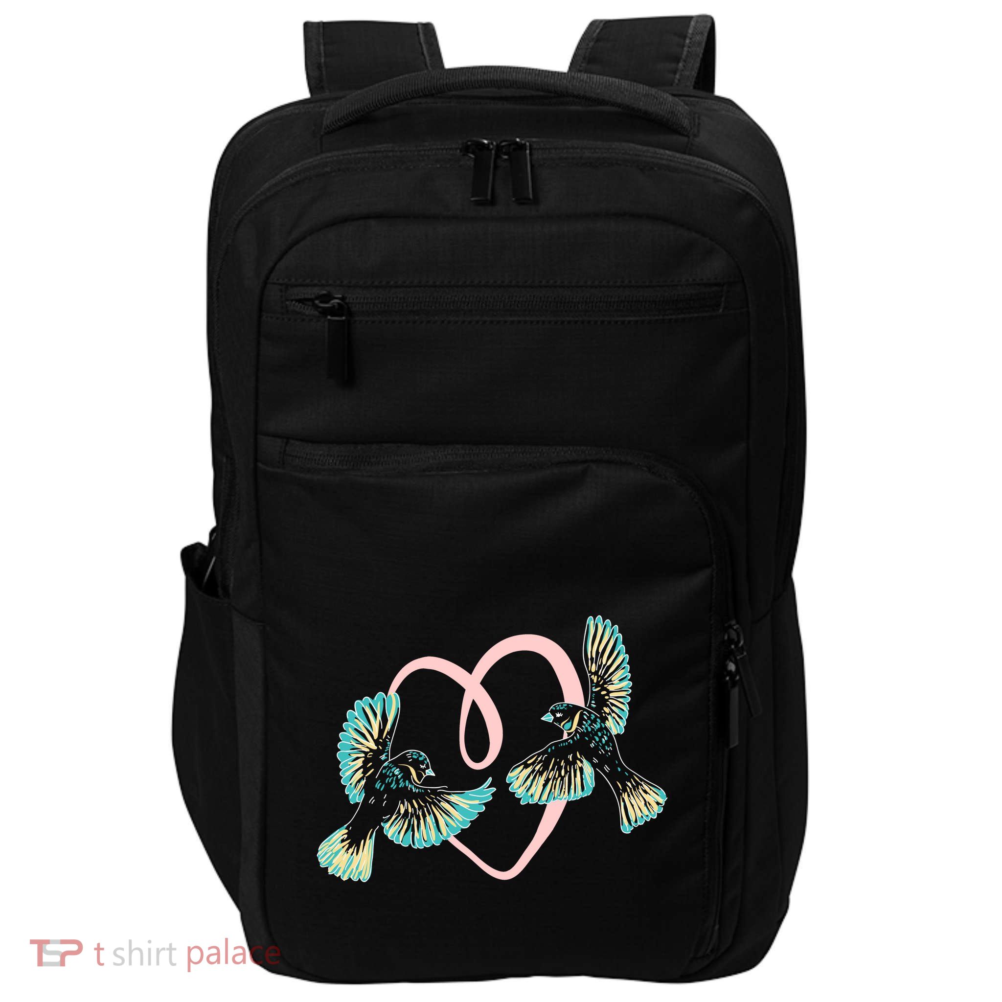 Cute Ribbon Heart Flying Birds Impact Tech Backpack