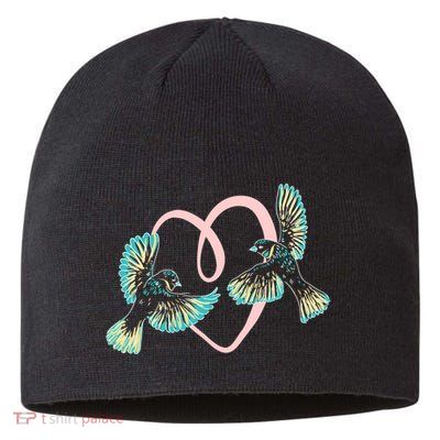 Cute Ribbon Heart Flying Birds Sustainable Beanie