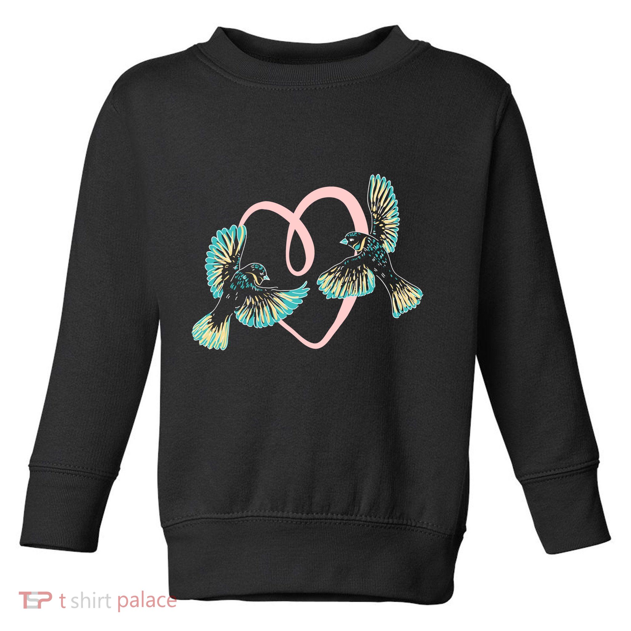 Cute Ribbon Heart Flying Birds Toddler Sweatshirt