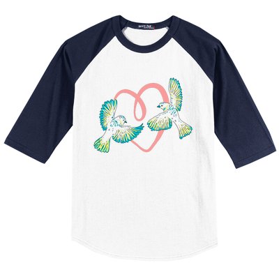 Cute Ribbon Heart Flying Birds Baseball Sleeve Shirt