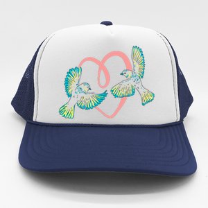 Cute Ribbon Heart Flying Birds Trucker Hat