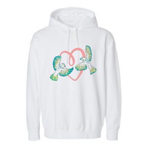 Cute Ribbon Heart Flying Birds Garment-Dyed Fleece Hoodie