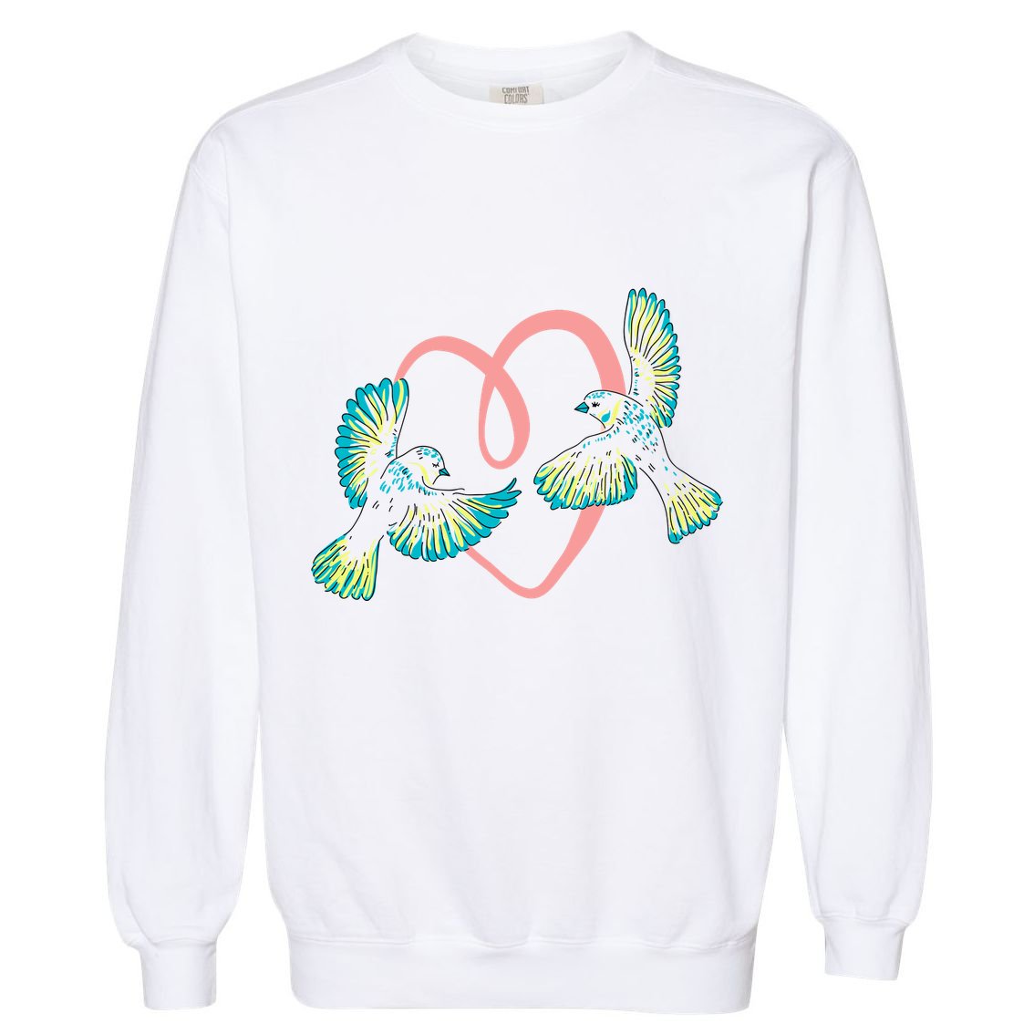 Cute Ribbon Heart Flying Birds Garment-Dyed Sweatshirt