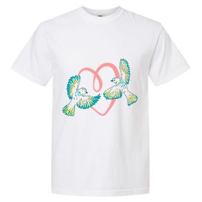 Cute Ribbon Heart Flying Birds Garment-Dyed Heavyweight T-Shirt