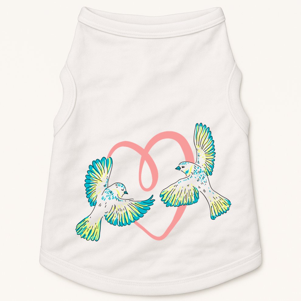 Cute Ribbon Heart Flying Birds Doggie Tank