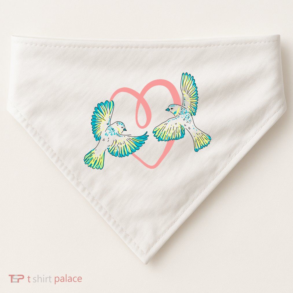 Cute Ribbon Heart Flying Birds USA-Made Doggie Bandana
