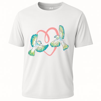 Cute Ribbon Heart Flying Birds Performance Shirt