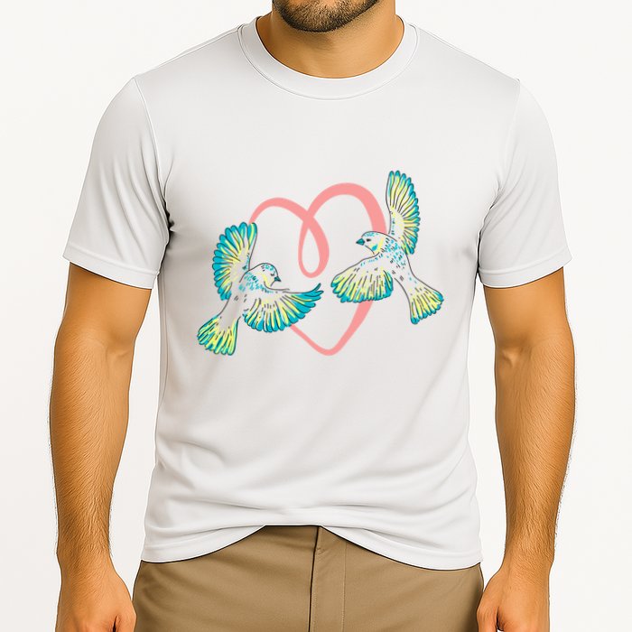 Cute Ribbon Heart Flying Birds Cooling Performance Crew T-Shirt