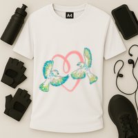 Cute Ribbon Heart Flying Birds Cooling Performance Crew T-Shirt
