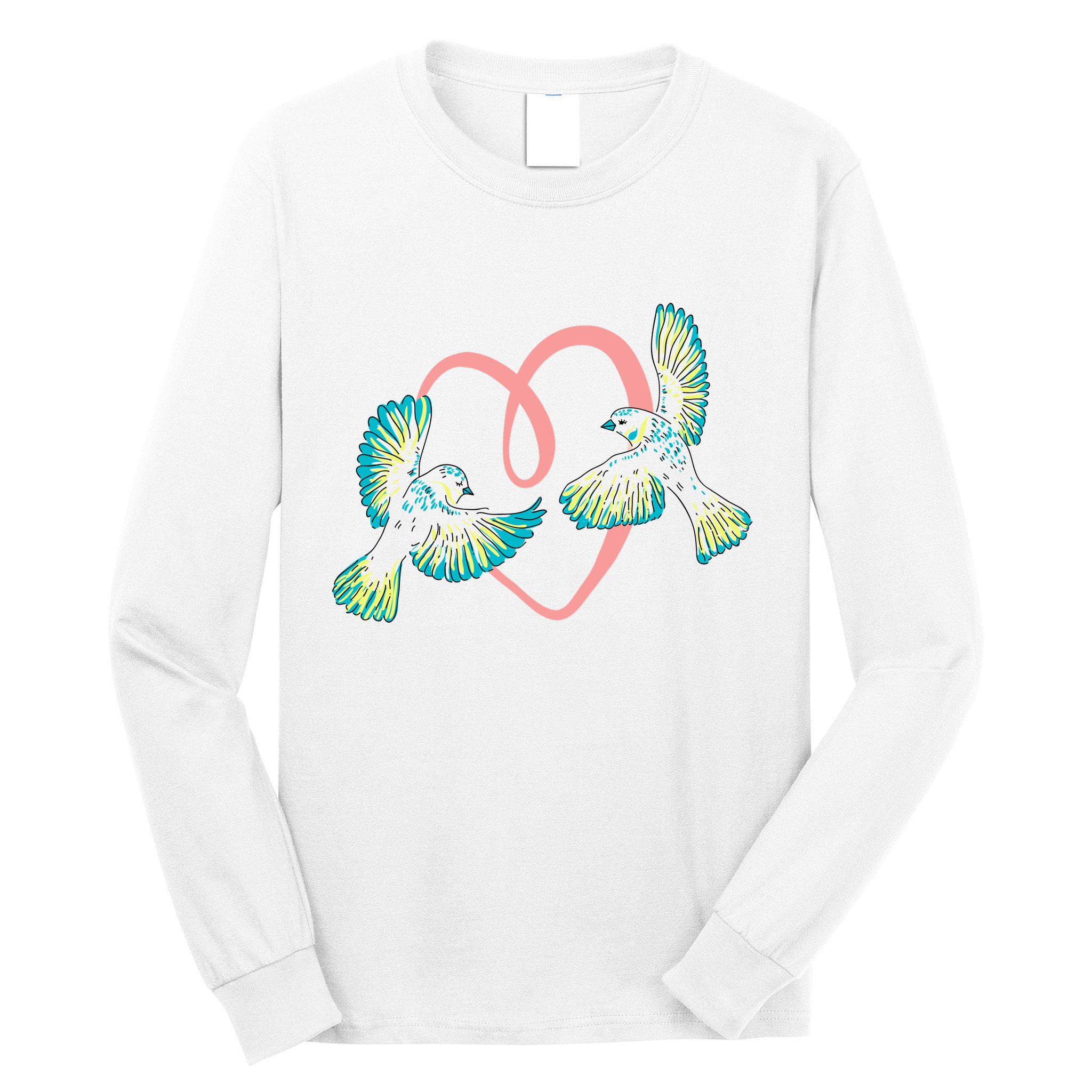 Cute Ribbon Heart Flying Birds Long Sleeve Shirt