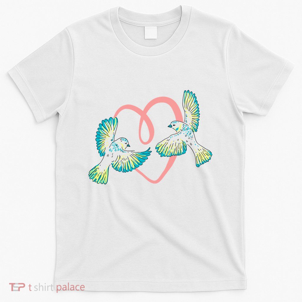 Cute Ribbon Heart Flying Birds T-Shirt