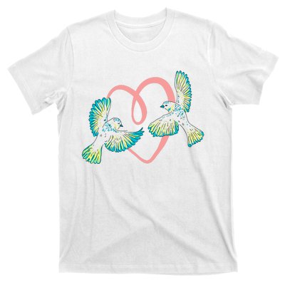 Cute Ribbon Heart Flying Birds T-Shirt