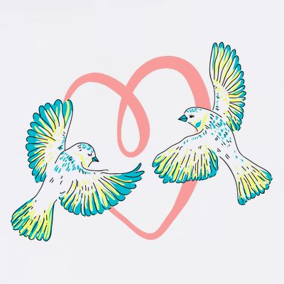 Cute Ribbon Heart Flying Birds T-Shirt