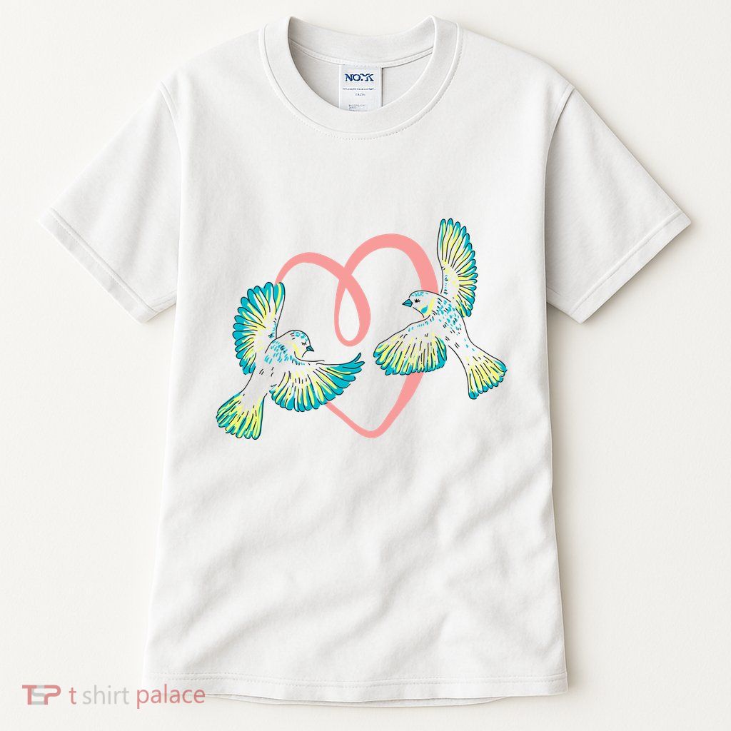 Cute Ribbon Heart Flying Birds Tall T-Shirt