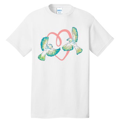 Cute Ribbon Heart Flying Birds Tall T-Shirt