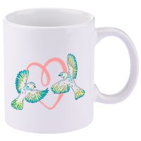 Cute Ribbon Heart Flying Birds 11oz C Handle Ceramic Mug