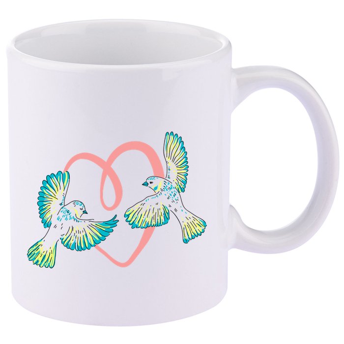 Cute Ribbon Heart Flying Birds 11oz C Handle Ceramic Mug