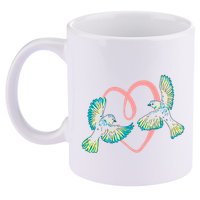 Cute Ribbon Heart Flying Birds 11oz C Handle Ceramic Mug